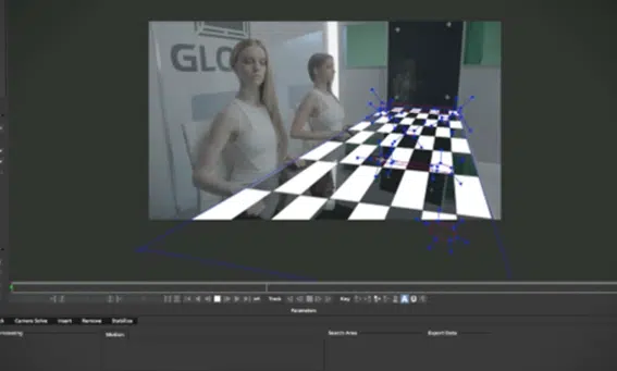 La imagen muestra cómo funciona la herramienta de tracking de Mocha Pro en la edición de un vídeo