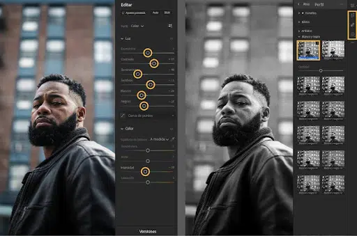 Interface de Ligthroom