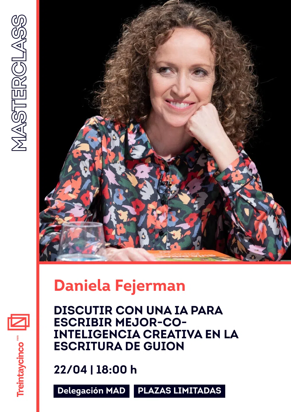 Texto sobre masterclass y foto de la mujer que la imparte